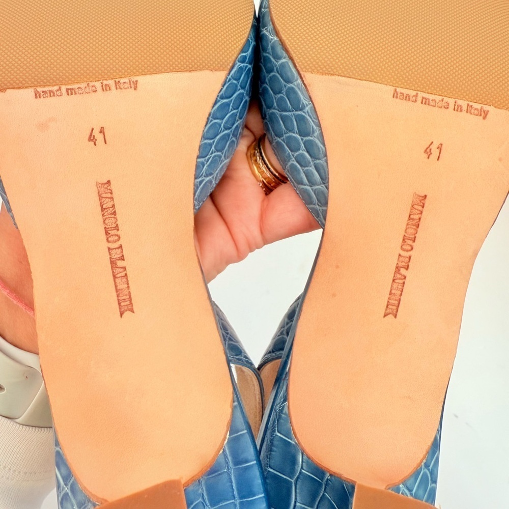 Manolo Blahnik Vintage Dark Blue Alligator Leather Carolyn slingback pumps EU 41 - Picture 9 of 9